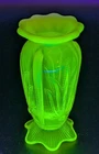 RARE Fenton Cactus Topaz Opalescent Vaseline Uranium 5" Glass Vase