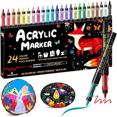 Acrylstifte 24 Farben  permanent Marker Pinselspitze Malen Kunst Zeichnen