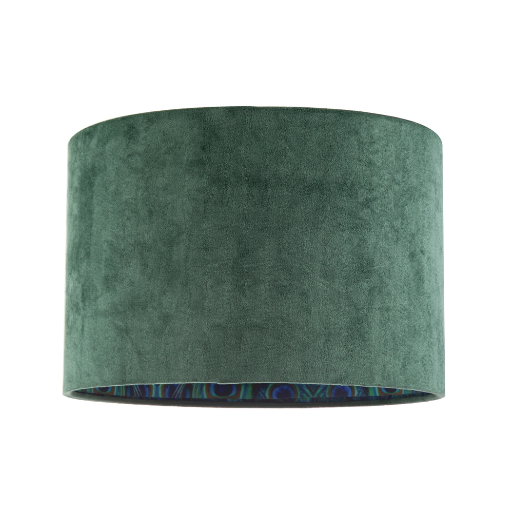 Forest Green Velvet Lamp Shade with Colourful Peacock Feather Inner by Happy ...