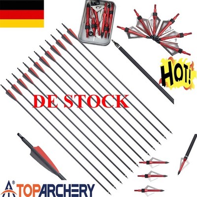 12PCS 30'' Carbon Pfeile Kohlenstoffpfeile ID 6.2MM Compound Recurve Bogen Jagd