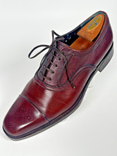Ferragamo Perforated Cap Toe Brogue Oxford Brown Red Men's 9EE Leather Sole Shoe