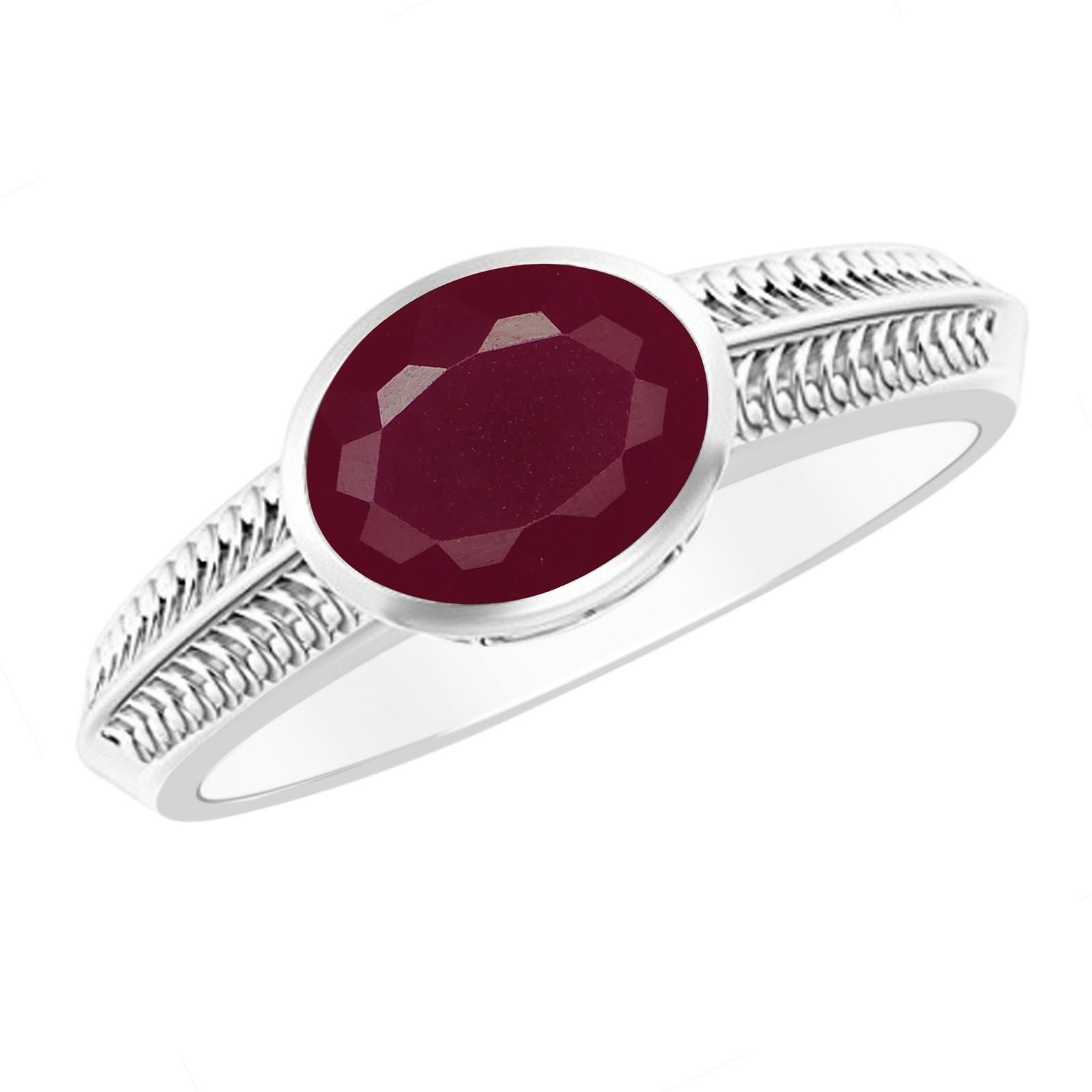 Ring Shape Red 2.00Cts. Oval Shape 100% Natural Red Ruby Ring In 14KT White Gold ...
