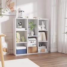 8-Cube Storage Shelf，Wooden 3-Tier Standing Open Bookshelf for Home Office, L...