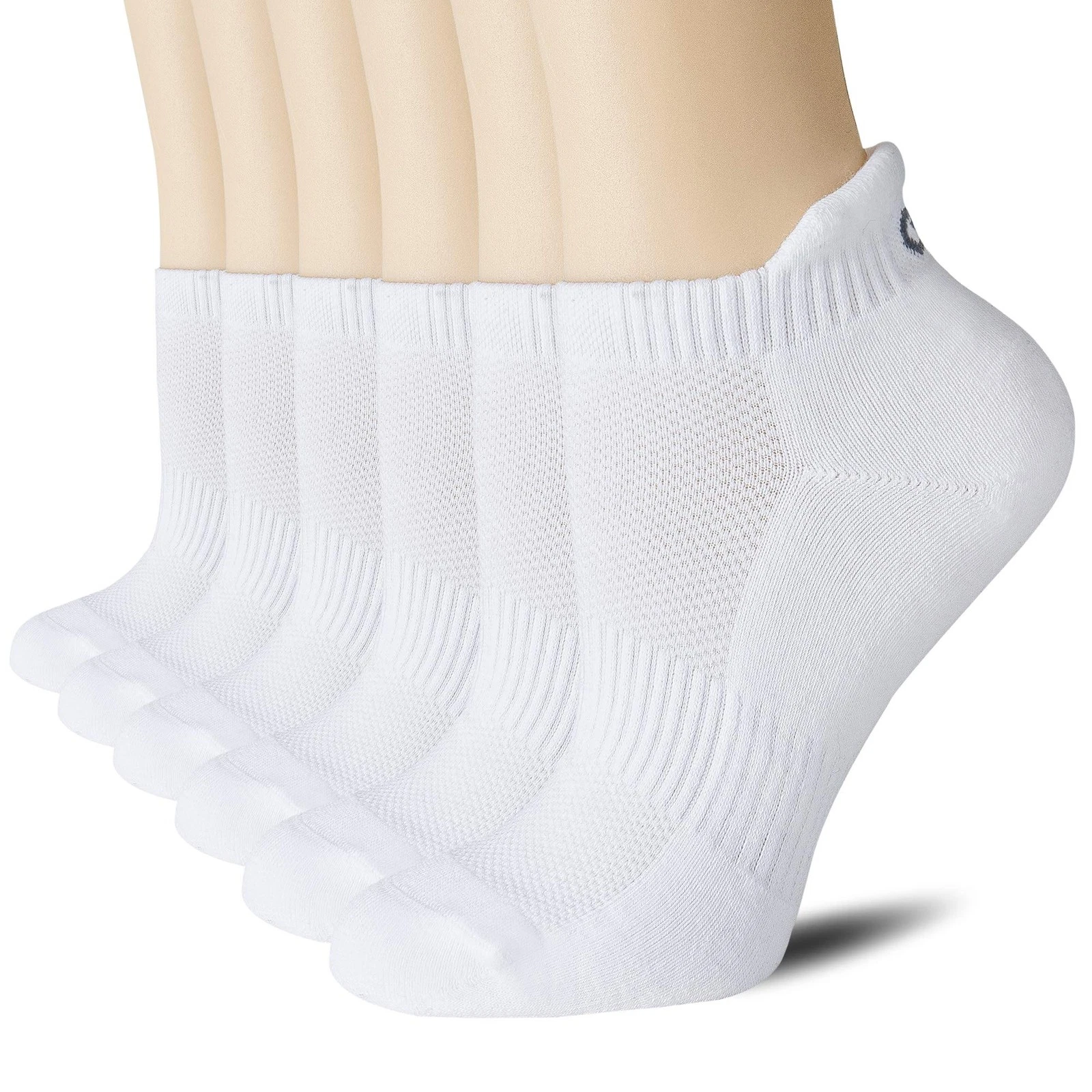 Ankle Athletic Running Socks Low Cut Sport Tab 6 Pairs Medium White