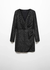 NWT Mango Lurex Jacquard Mini Dress Crossover V Neck Party Holiday Black Size 4