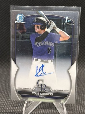 Cole Carrigg 2023 Bowman 1st Auto Colorado Rockies Turlock Bulldogs SDSU Aztecs