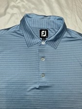 Footjoy FJ Golf Polo Shirt Large Blue White Stripe Short Sleeve Performance