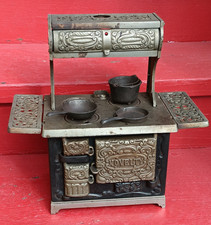 1900 era Miniature NOVELTY Childs Stove Nickel Plated Cast Iron KENTON, 12 1/2"