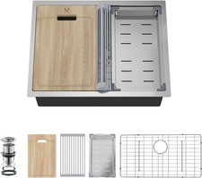 24 Inch Undermount Kitchen Sink 16 Gauge Stainless Steel Ledge Workstation Si...