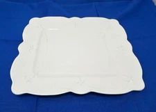 White Ceramic Serving Platter Dish with Fleur-de-lis, Made in Italy, 14” x 11.5”
