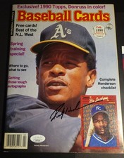 REVISTA DE TARJETAS DE BÉISBOL FIRMADAS POR RICKEY HENDERSON HERMOSA AUTO CERTIFICADO JSA HOFER