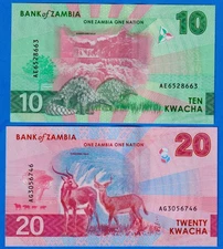 Zambia 10 & 20 Kwacha 2025 P-62 & 63  UNC Banknotes- New Design - Eagle