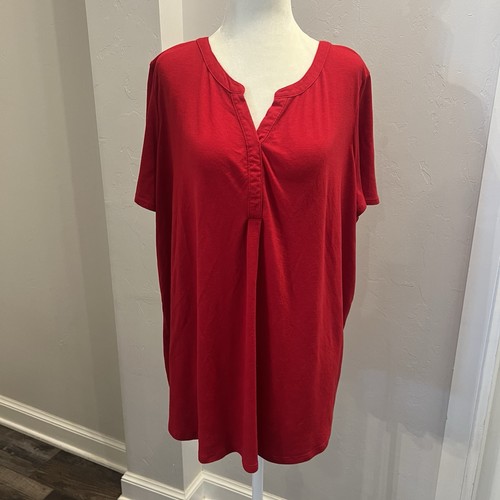 Liz Claiborne Womens Top Red Short Sleeve V Neck Size 2XL (A0125)
