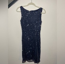 Women’s Pisarro Nights Dark Blue Beaded & Sequined Cocktail Prom Dress Size 4