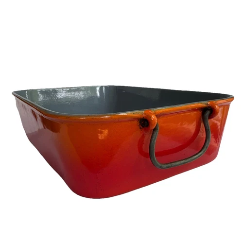 Descoware Enamel Cast Iron Roasting Lasagna Pan Flame Orange Belgium