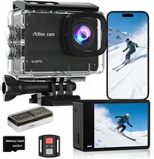 4K 60FPS Action Camera with 64GB SD Card- HD 48MP 40M Underwater Camera,8X Zoom