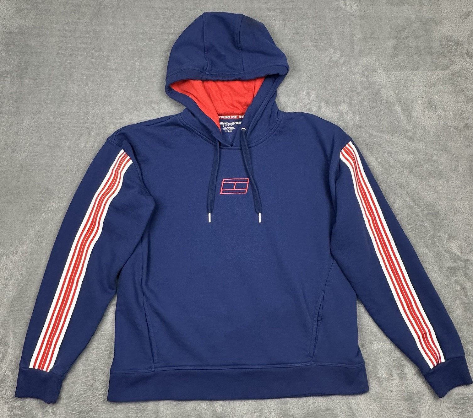 Tommy Hilfiger Womens Large Blue Casual Sport Hoodie Pullover Sweatshirt