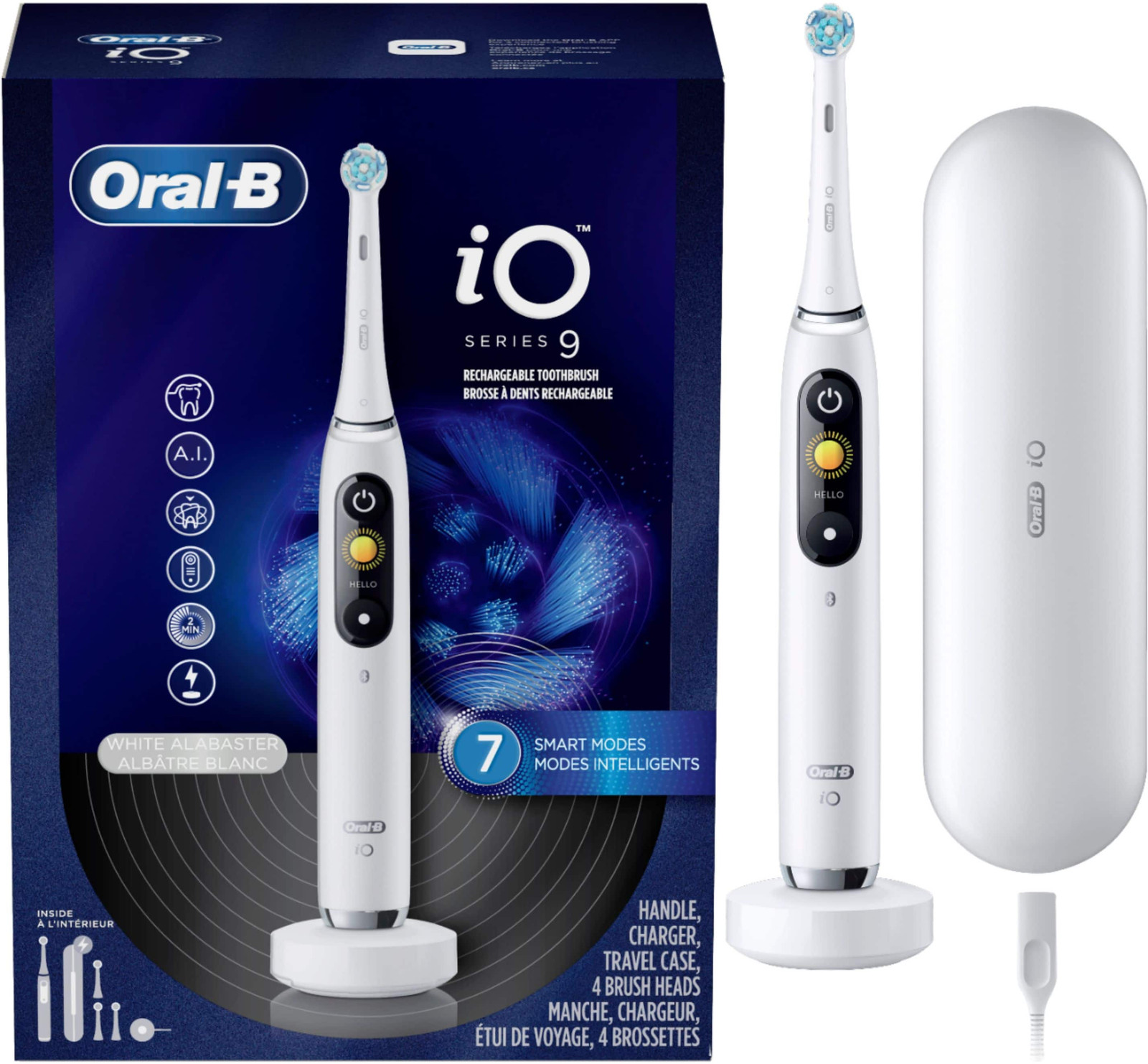 Перезаряжаемая электрическая зубная щетка Oral-B - iO серии 9 с подключением - Белая Alaba