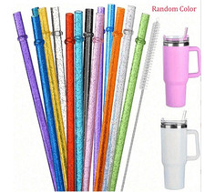 12pcs Reusable Clear ABS Glitter Straws 12.4/9.06" Extra Long Straws for Tumbler
