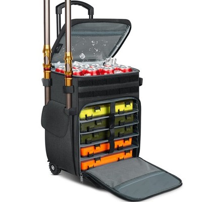 MATEIN Rolling Tackle Box with Cooler, Large Fishing Bag with Wheels for 5 Trays