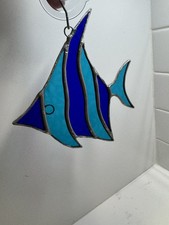 Stained Glass Fish Suncatcher, Beautiful Blue Angle Fish, 6W by 6H in