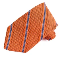 HOLLAND & SHERRY Orange Striped Tie 100% Silk Mens Luxury Necktie 60” x 3.75”