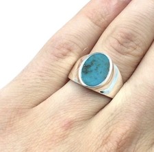 925 Silber Ring T&uuml;rkis oval glatte Platte Bandring Herren Schmuck Siegelring 62