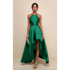 Lulus Broadway Show Emerald Green High-Low Gown Formal Glam Party L NWT