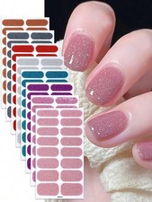 8 Sheets Nail Gel Polish Strips Glitter Wraps Self-Adhesive Gel Polish Strips UK
