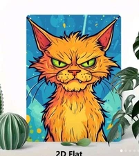 Vintage Angry Orange Cat Blue Splash 8x12 Metal Tin Sign Retro Wall Art Home Gar