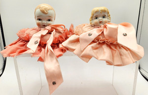 2 Antique Bisqueware Doll Head Pin Cushions