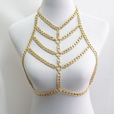 Metal Chain Punk Bralette Open Bra Womens Chest Harness Body Jewelry Gold Silver