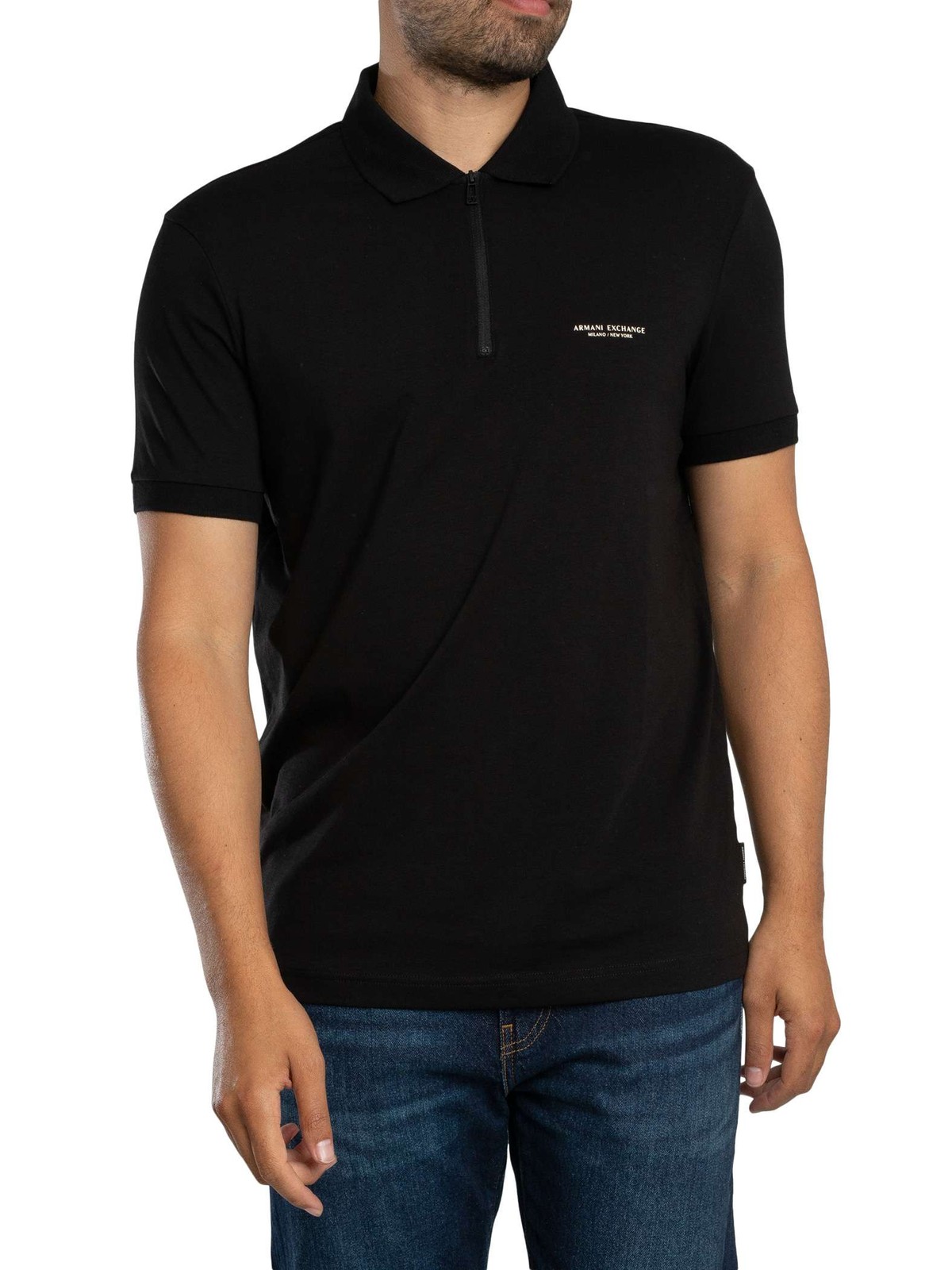 Armani Exchange Slim Logo Zip Polo Shirt, Black - L