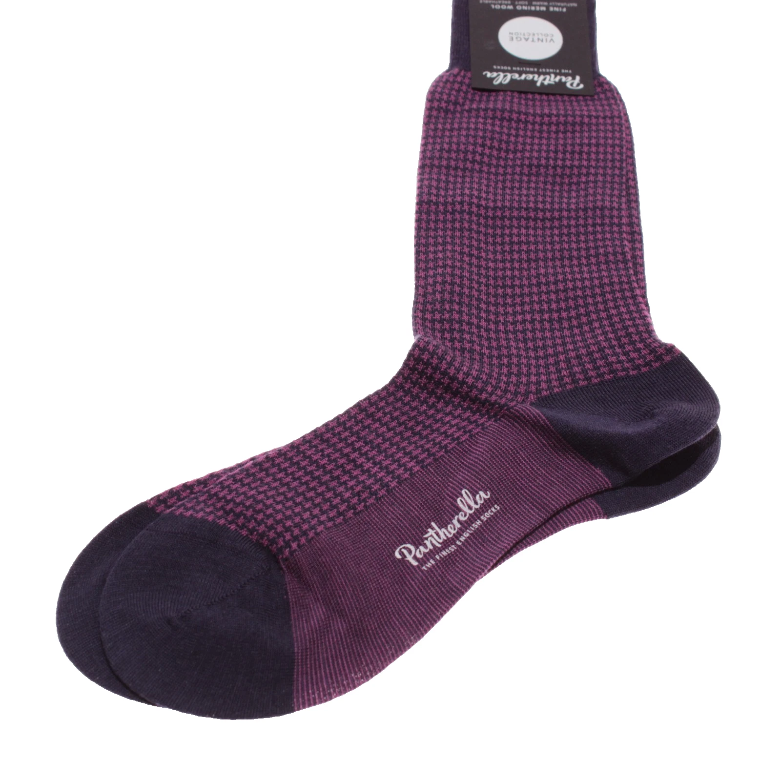 Pantherella NWT Highbury Dress Socks Size M in Blackberry Purple Houndstooth