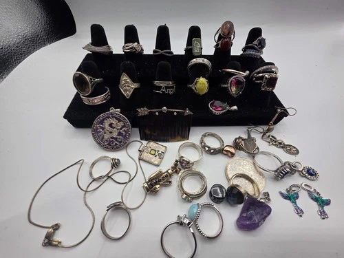 Solid Silver Sterling Lot Not Scrap 193 Grams Designer Rings Rare pendants