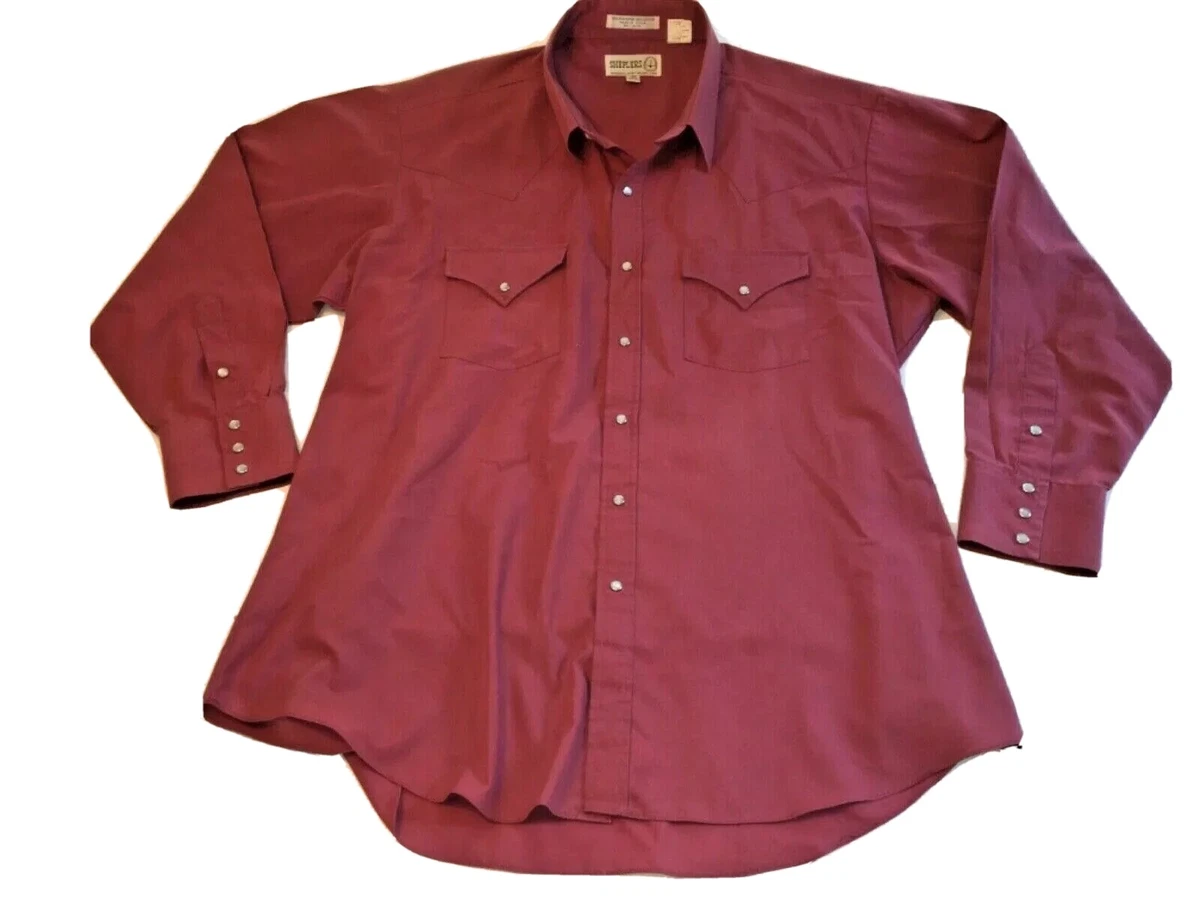 SHEPLERS Western Wear Long Sleeve Pearl Snap Burgundy Shirt 17 33