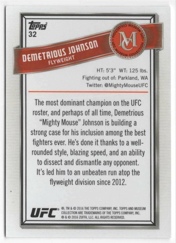 2016 Topps Museum UFC Demetrious Johnson #32 - Picture 2 of 2