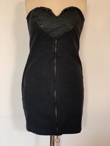 New Worn, DESIGNER KSUBI Black Denim Heart Strapless Dress Large