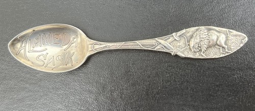 Sterling Silver Spoon Canadian Buffalo Cowboy Details Alameda Sask