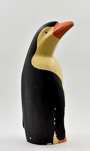 Manchot Empereur bois peint main années 60-70 ? wooden penguin sculpture - Afbeelding 2 van 7