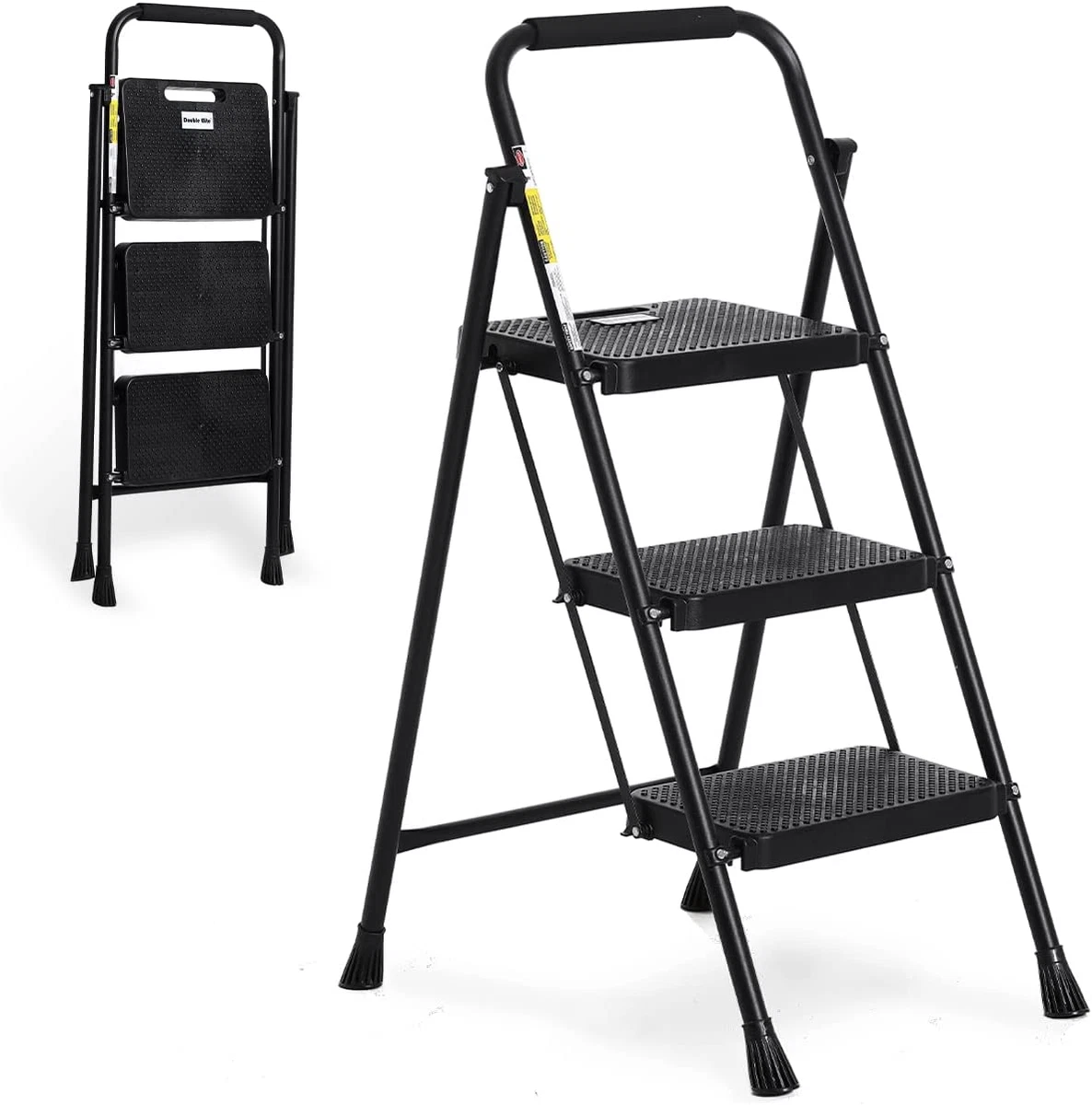 Step Ladder 3 Step Folding with Handgrip 500Lbs Steel Step Stool Folding Ladde