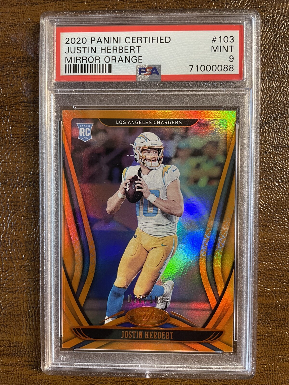 JUSTIN HERBERT 2020 Panini Certified RC Rookie Mirror Orange #103 PSA 9 077/199