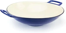 Broil King Gas Grill Enameled Blue and Ivory 5 Liter Cast Iron Wok New 69710
