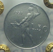 Repubblica Italiana - 50 Lire  Vulcano 1957 -  qFDC /  aUNC - R2 Periziata