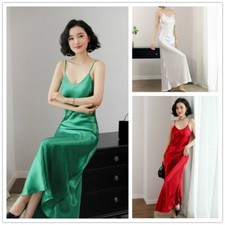 Women Satin Dress Slips Faux Silk Long Strappy Nightdress Petticoats Camisole