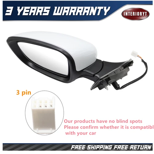 White Driver Side Mirror 3Pin Manual For Honda Accord 2018 2019 2020 2021 2022