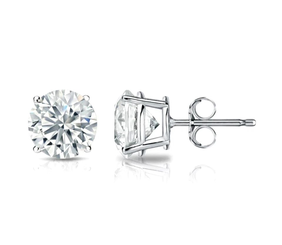 14K White Gold Solitaire Stud Earrings Round Cut Lab Created Diamond 1.00 Carat - Image 2 of 4