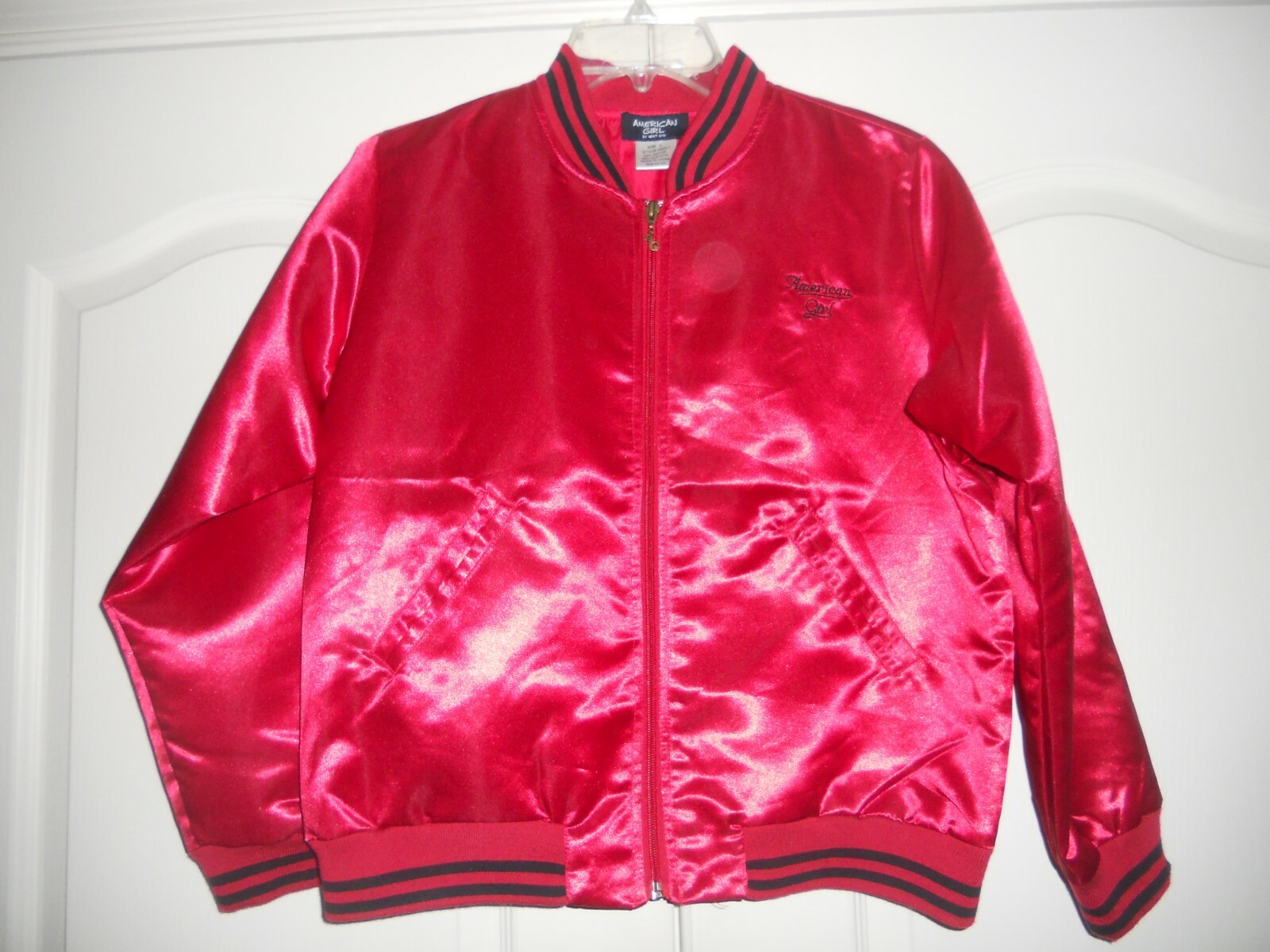 Vintage American Girl Varsity Shiny Satin RED Jacket,… Gem