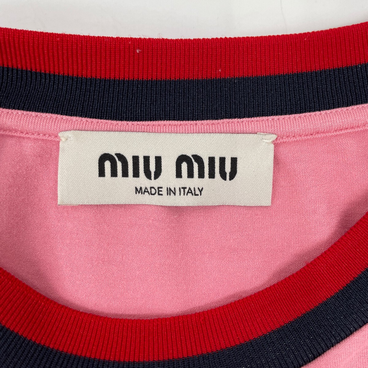 MIUMIU 23Stainless Steel Pink Logo Short Sleeve T-Shirt tops Not 