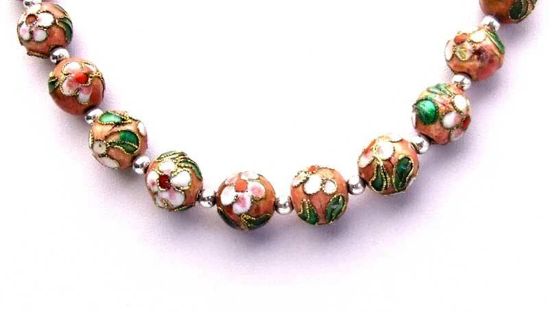 Collar Cloisonne Rosa Redondo 12mm para Mujer Joyería China Collar Largo 20" Foto 4 de 4